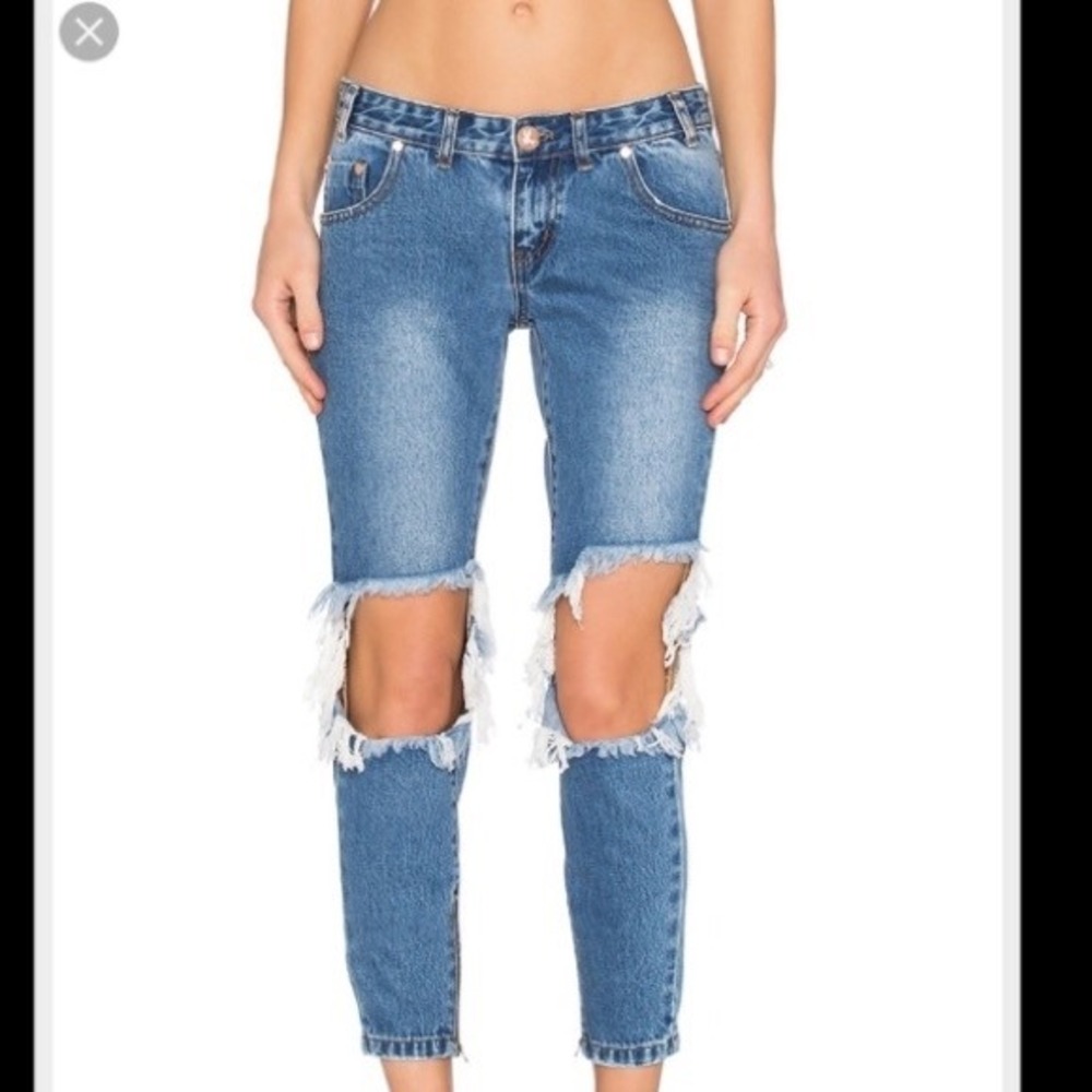 One X One Teaspoon Freebirds Low Rise Distressed Denim Jeans Sz 27 Zipper Hem
